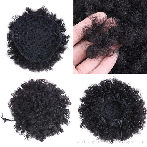 Natural Human Hair Afro Puff Hairpiece Virgin Brazilian Hair Bun Afro Puff Kinky Curly Drawstring Ponytail Hair Extensions